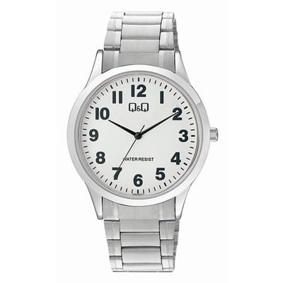 Q&Q C08A-007PY - Horloge - Analoog - Mannen - Heren - Stalen band - Rond - Metaal - Cijfers - Zilverkleurig - Wit
