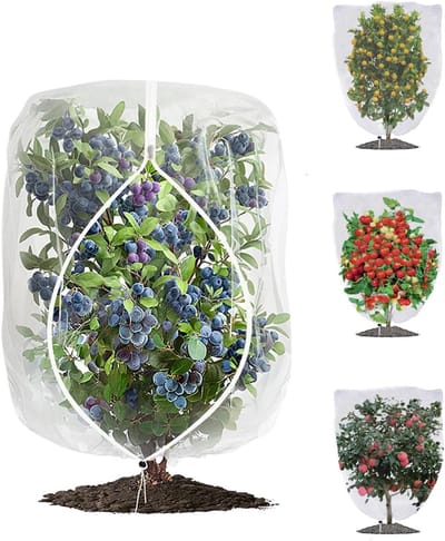 4 stuks Plantenbeschermingsnetten – Hoezen voor Fruitbomen – Vogelwerende Netten – Beschermhoezen van Gaas – Met Ritsen Trekkoorden – Duurzaam Vogelnet voor Tuimgroenten, Bomen, truiken – 80 x 100 cm – Wit