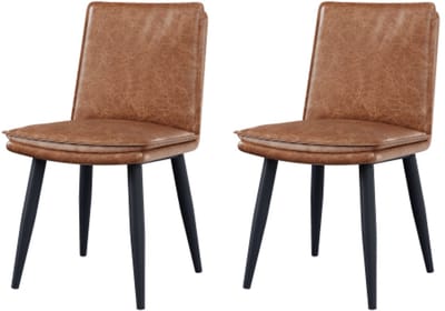 Set Van 2 Eetkamerstoelen 49x57x84cm Bruin PU Leer Dubbele Zachte Kussens Comfortabele Stoelen Voor Eetkamer Woonkamer Café Moderne Stijl