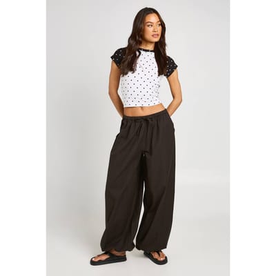 boohoo Dames Lange Linnen-look Broek Met Strikkoord Bij De Enkels | Zwart | Maat: 34