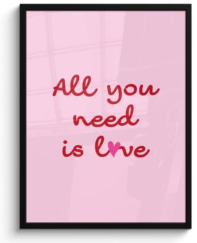 Poster in lijst - Fotolijst 50x70 cm - Posters - Tekst - Roze - Love - Hart - Posterlijst zwart - Decoratie - Wanddecoratie woonkamer - Muurdecoratie slaapkamer