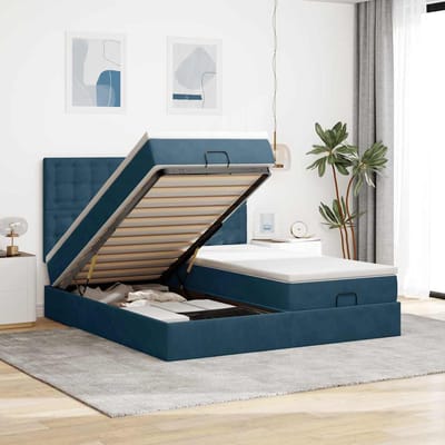 vidaXL - Ottoman - bed - met - matrassen - 160x200cm - fluweel - donkerblauw
