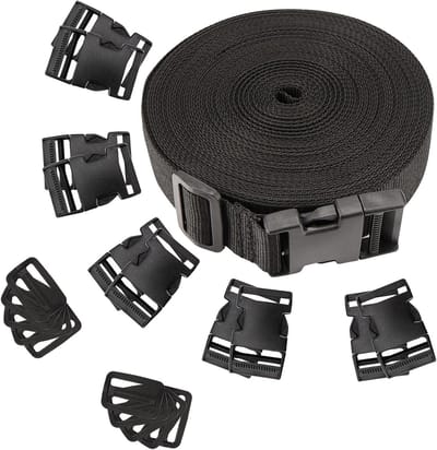 Nylon Singelband - Bagageriem Rugzakriem - Doe-het-zelf Reparatie - Inclusief Gespen en Schuiven - 38mm x 15m - Zwart