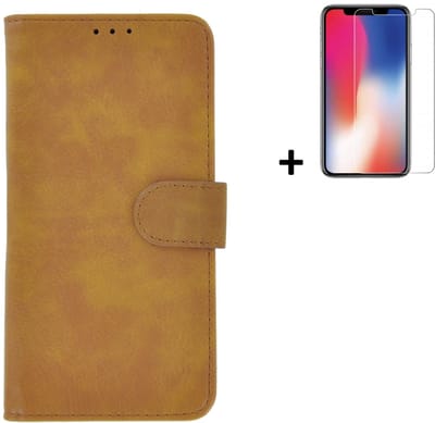 Hoesje Geschikt voor iPhone 11 + Screenprotector iPhone 11 - iPhone 11 Hoes Wallet Bookcase Bruin + Tempered Glass