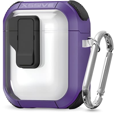 Schokbestendig Hoesje - Geschikt voor Apple AirPods 2 & 1e Generatie - Hardcase Met Sleutelhanger - Transparant & Paars