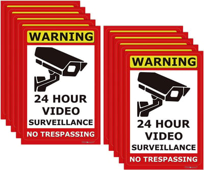 10 Pack Video Surveillance Sign - CCTV Security Warning Stickers 10 x 15 cm - Waterproof & UV Protected for Indoor and Outdoor Use