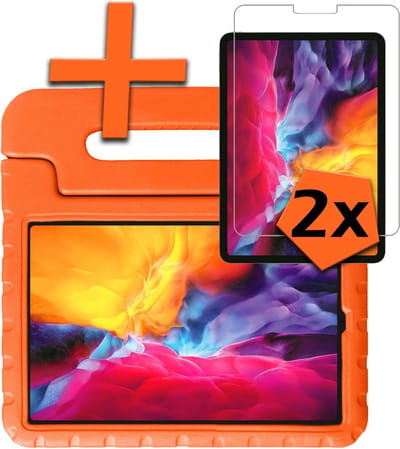 Hoesje - Geschikt voor Apple iPad Pro (2024/2025) - 13 inch - Met 2x Screenprotector - Kinderhoes Shockproof Bumper - Kidsproof Case - Tablet Hoes - Kinder Hoes Cover - Oranje