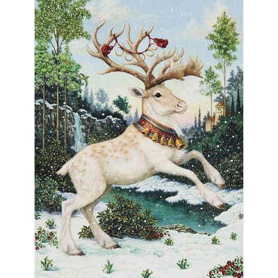 Volledige ronde 5D DIY diamant borduurwerk sneeuw bos herten diamant schilderij kruissteek strass 20X30CM beige