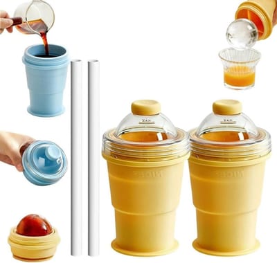 Opvouwbare ijsbeker - Ijsbal maker - Dranken koelen - 2-in-1 ontwerp - 325 ml capaciteit - Geel