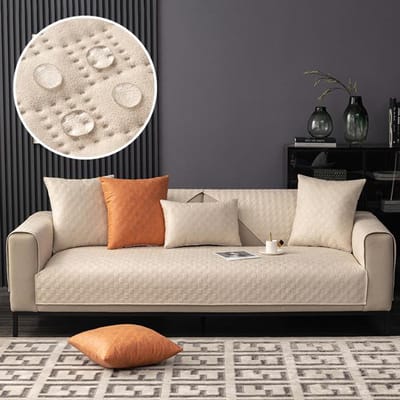 Housses de canapé imperméables et antidérapantes, coussin de siège de canapé en cuir, à carreaux solides, antidérapantes, housse de protection antidérapante pour canapé de 1/2/3/4 places 45x45cm pillowcase beige