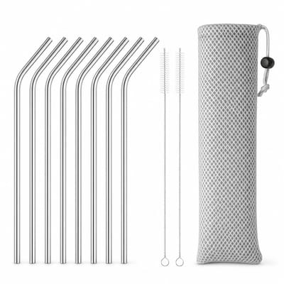 My Green Deal – RVS Rietjes Set 8-delig – Herbruikbare Roestvrijstalen Drinkrietjes met Schoonmaakborsteltjes & Etui – Duurzaam Alternatief voor Plastic Rietjes