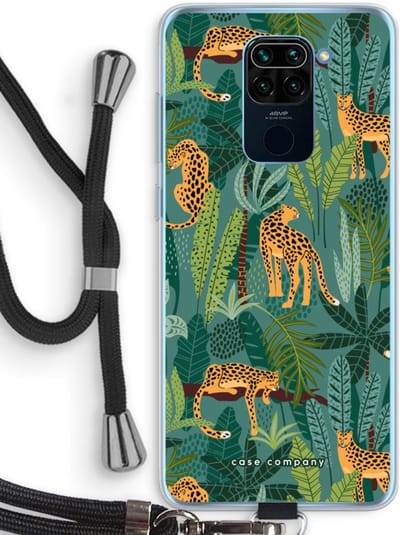 Case Company® - Hoesje met koord geschikt voor Xiaomi Redmi Note 9 hoesje met Koord - Luipaard 2 - Telefoonhoesje met Zwart Koord - Bescherming aan alle Kanten en Over de Schermrand