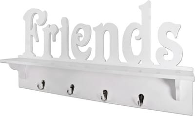 Wandkapstok – Wit MDF – “Friends”-opdruk met legplank – 60x9x30 cm – Warm en speels design