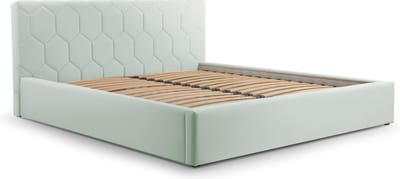 Tweepersoonsbed met fluwelen bekleding, met hoofdeinde, lattenbodem, bed voor volwassenen - BED 02 - 160x200 - Mintgroen (TRINITY 21)