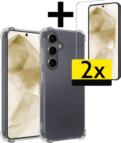 Hoesje - Met Screenprotector - 2 Stuks - Geschikt voor Samsung Galaxy A55 - Sterk & Shockproof - Siliconen Case - Back Cover - Telefoon Hoes - Shock Proof - Telefoonhoesjes - Transparant
