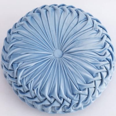 Ronde 13.8 Inch Kussen van Velours, Plissé Ontwerp, Perfect voor Thuis, Bed en Auto Decoratie (Blauw)