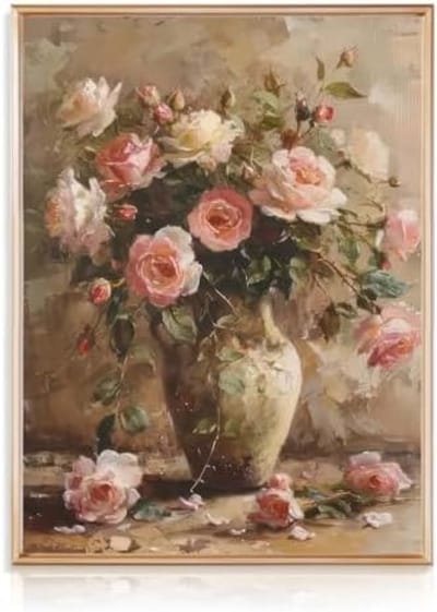 PolkaHome Vintage Bloemen Canvas Muurschildering - Landelijke Stijl Olieverf Effect