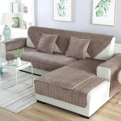 Verdikte Flanel Sofa Kussen Universele Effen Kleur Pluche Antislip Woonkamer Sofa Hoes Warm Ademend Sofa Rug Handdoek 70x70cm 1pcs kaki