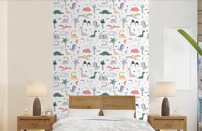 Behang - Fotobehang Patronen - Dino - Boom - Jongetje - Jongens - Kinderen - Kids - Breedte 140 cm x hoogte 220 cm