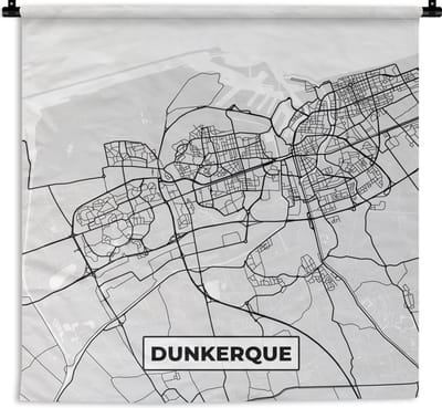Wandkleed - Wanddoek - Kaart - Stadskaart - Dunkerque - Plattegrond - Frankrijk - 180x180 cm - Wandtapijt