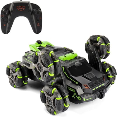 Voiture de cascade RC pour enfants, 2.4GHz, 4WD, télécommande, 2 modes de contrôle, Double face, rotation à 360 degrés remote controller mode vert