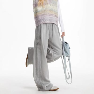Retro High Street Bar Gestreepte Joggingbroek voor Dames In Herfst Nieuwe Losse Casual Rechte Wijde Pijpen Broek en Joggingbroek S gray