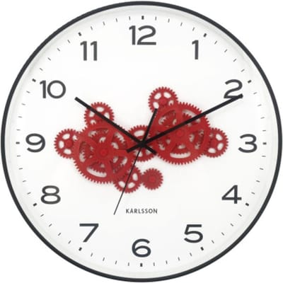 Karlsson - Wandklok Open Gear - Black & bright red- Ø40cm