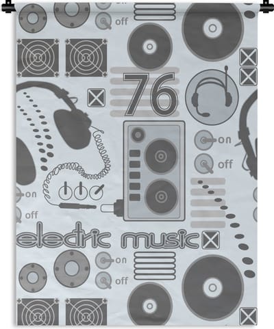 Wandkleed - Wanddoek - DJ - Koptelefoon - Vintage - Tekening - Design - 90x120 cm - Wandtapijt