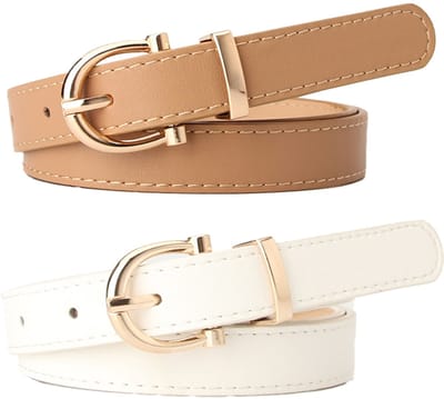 longziming -Set van 2 Smalle Damesriemen – Elegante Dunne Taille Riemen in Effen Kleuren met Gouden Gesp – Perfect als Cadeau voor Vrouwen