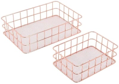 ONF3 - Bureau organizer - Make-up organizer - Metalen manden - Rose goud - Cosmetica opslag - Geschikt voor kantoor en huis - 2 stuks