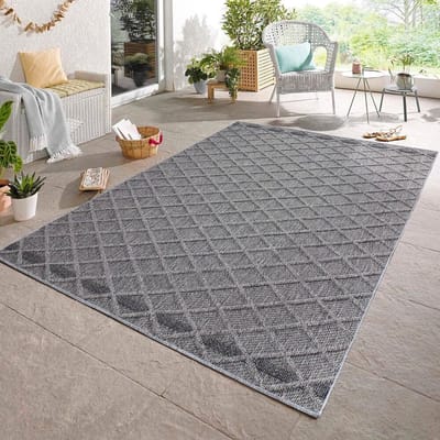 Flycarpets Tenedo Grijs Buitenkleed - Vloerkleed, Laagpolig Tuinkleed / Tuintapijt / Buitentapijt - 80x250 cm