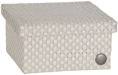 Handed by - Opbergbox met deksel – Woonkamer, slaapkamer, kinderkamer, babykamer, kantoor - Cube Basket small - beige geruit patroon