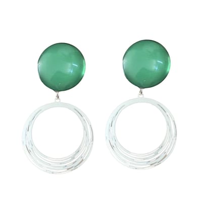 Clip oorbellen -Groen -wit filigraan- lang- Geen gaatje- Charme Bijoux