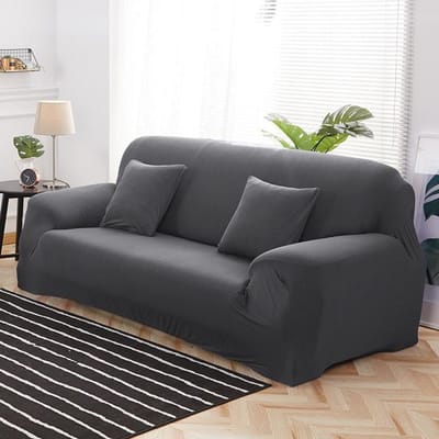 Levivel Waterdichte Stretch Bankhoes Effen Elastische Bankhoezen Hoekbank Cover Stoelbeschermer Voor Woonkamer 1/2/3/4 zits 1 Seater(90-140cm) donkergrijze kleur