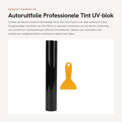 Dailygoods- Zonneklep Professionele Tint - Voorruitfolie 20x150cm - UV-blok - Privacybescherming - Vermijden verblinding - Inclusief schraper - Raamfolie