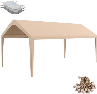 Carport Vervangende luifelhoes voor tent, garagehoes met kogelbungees, 800D Oxford vervangende hoes, waterdicht en uv-bescherming, frame niet inbegrepen, lichtbruin