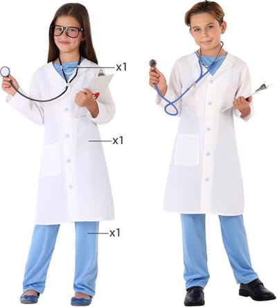 Atosa Dokter/arts verkleed kostuum - wit/blauw - voor kinderen - 3-delig 140