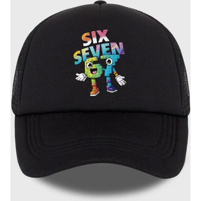 Zes Zeven Cartoon Cijferprint Spons Gaas Pet – Unisex Kleurrijk Bouwsteen Gaas Baseballpet – Verstelbaar, Ademend Zon H black