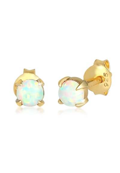 Elli - Oorbellen - Dames Stud Oorbellen Filigraan Trend met Synthetisch Opaal in 925 Sterling Zilver Goud Geplateerd - Dames