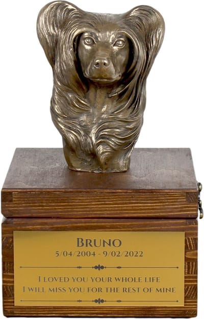 Chinese Crested Dog Puff - Persoonlijke urn met hondenstandbeeld