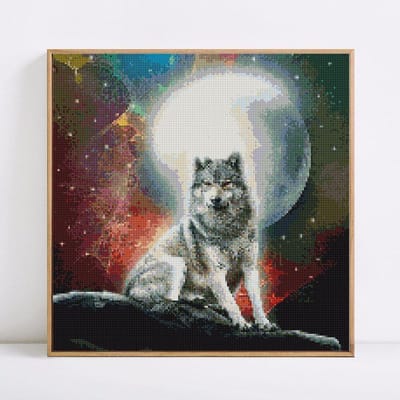Peinture diamant avec pierres rondes, mosaïque d'animaux, mise en page complète, images de loups 30x30 gray
