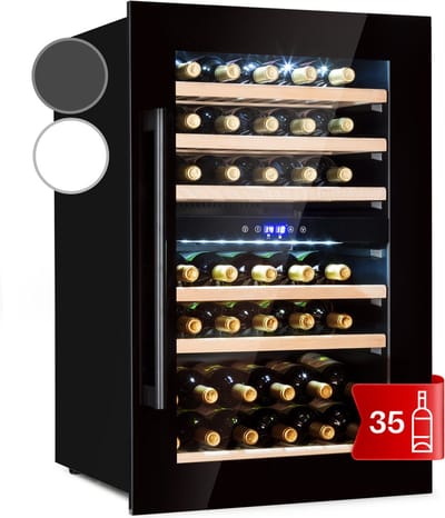 Klarstein Wijnkoelkast - 2 Zones - 132 Liter - Drankenkoelkast - Glazen Deur - 5-22°C - 35 Flessen - Zwart - Wijnkelder - 41 Flessen 56 cm - voor Bar - Inbouw - glas Hout LED - Wijnklimaatkast - Wijnkast - Wine Cooler - Wine Fridge