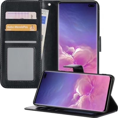 Hoesje - Geschikt voor Samsung Galaxy S10 - Luxe Bookcase - Walletcase Hoes - Portemonnee - Cover - Telefoonhoes - Zwart