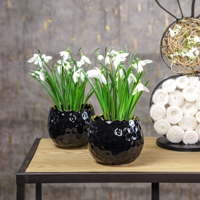 Bloempot keramiek auberginepot zwart Ø10cm H8cm 2 st, 2 Stück