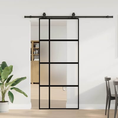vidaXL - Schuifdeur - met - beslagset - 90x205 - cm - gehard - glas - zwart