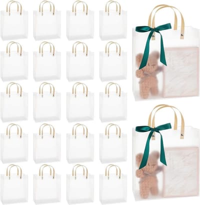 Dailygoods - 24 Transparante Plastic Cadeauzakjes met Handvatten - 22 x 24 x 10,1 cm
