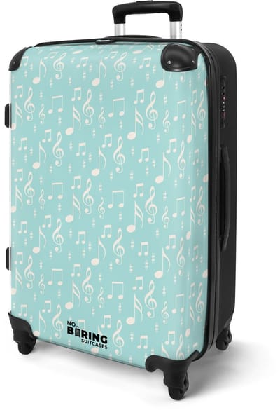 NoBoringSuitcases.com® - Koffer groot - Rolkoffer lichtgewicht - Blauw met muzieknoten - Reiskoffer met 4 wielen - Valies grote trolley XL op wieltjes - Harde reistrolley met TSA slot - 20 kg bagage - Reizen