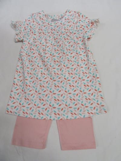 wiplala , kledingsetje , kleedje + legging , wit , blaadjes , 80 - 1 jaar