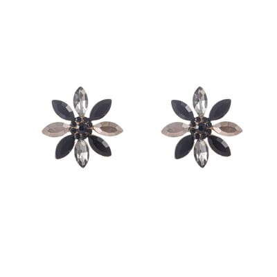 Go Dutch Label Oorknoppen Big Sparkle Flower Stud Goud Black