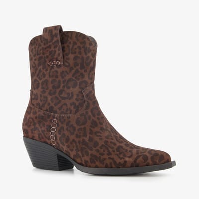 Harper suede dames cowboy western laarzen met panterprint bruin - Maat 37 - Echt leer